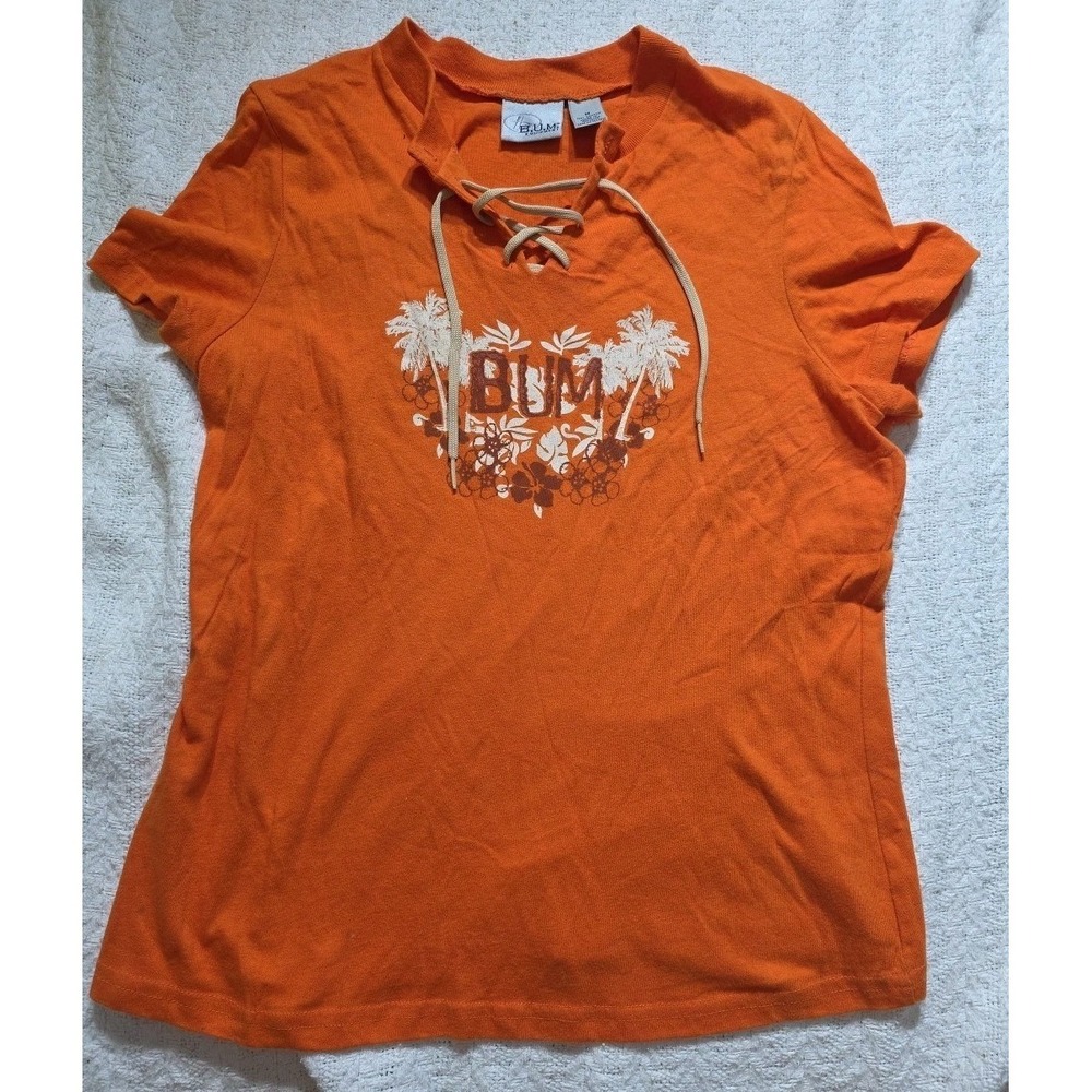 VINTAGE BUM Equipment Shirt Women's Size‎ M Orange Short Sleeve Tee Y2K Lace Up